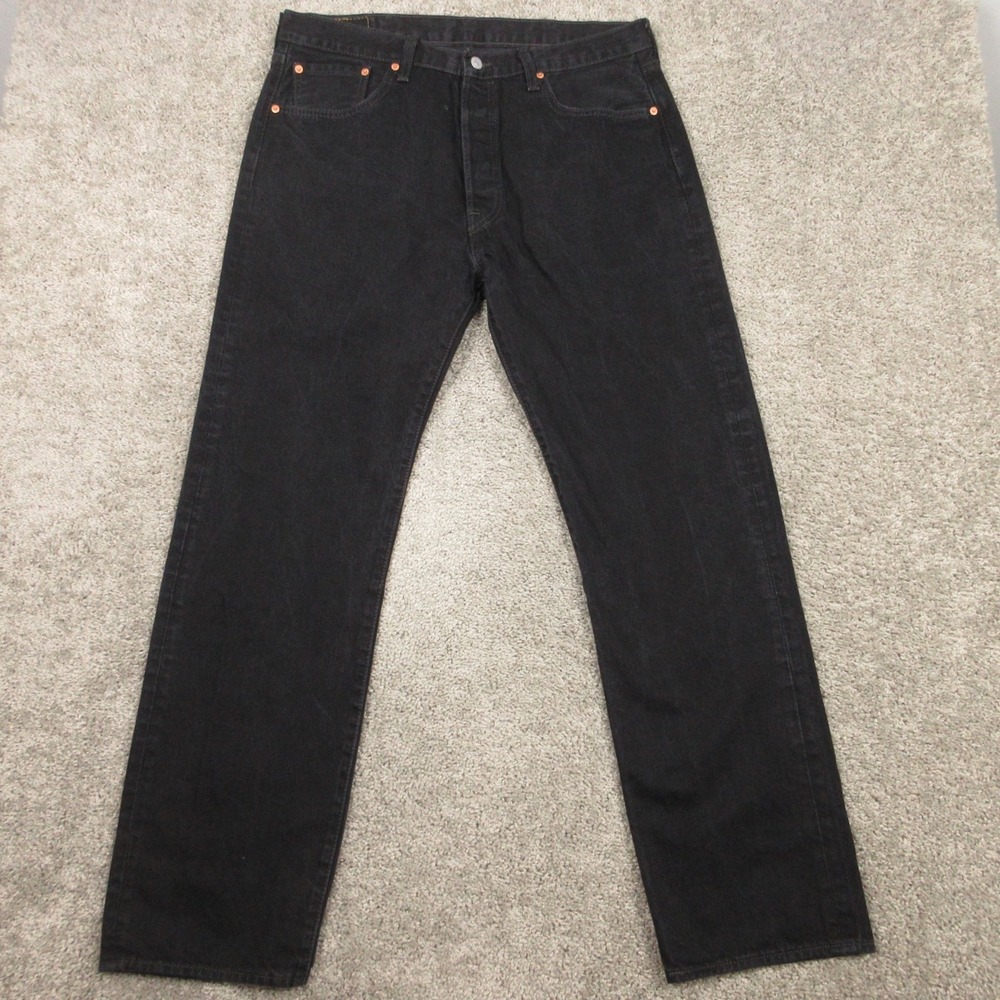 Levis Jeans Mens 36x31 (Tag 38x34) Black 501 Button Fly Original Denim Pants